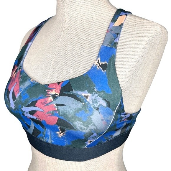 Patagonia Switchback Sports Bra size S * Purple Pink Peach Print Removable Pads - Picture 2 of 7